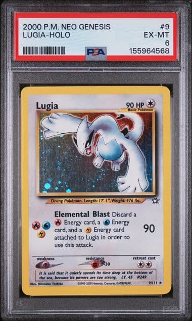 Slab real do cofre: Lugia Holo, Neo Genesis 2000, PSA 6